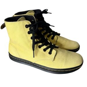 DR MARTENS Hackney Butter Yellow Canvas High Top Sneakers Boots Docs Size 8
